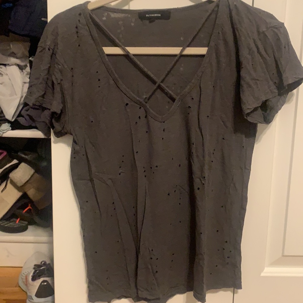 Olivaceous Gray Flutter Sleeve Cut Out Tee